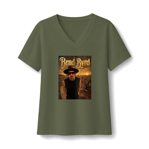 Brad Byrd Women’s V‑Neck Tee — Retro Desert Graphic Band Shirt